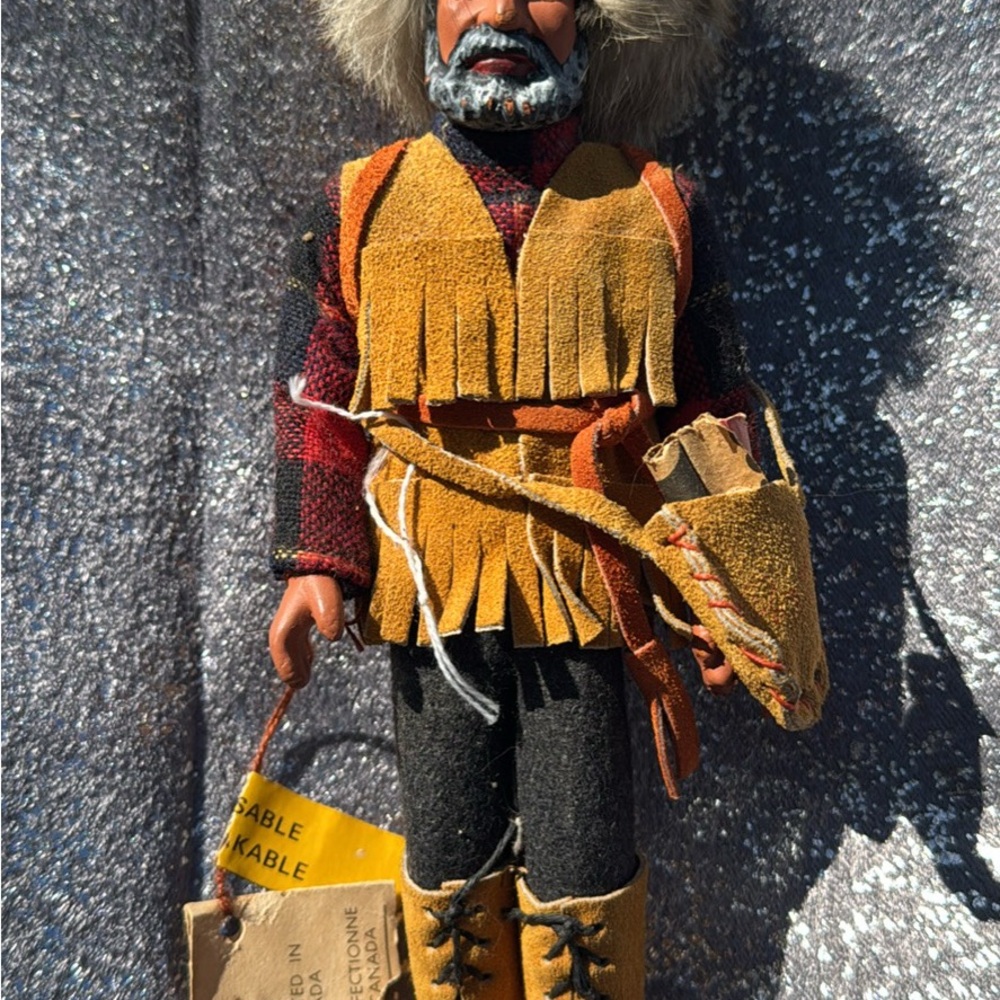 Vintage Moccasin Fringed Outfit Doll with Fur Hat - Mustard & Black